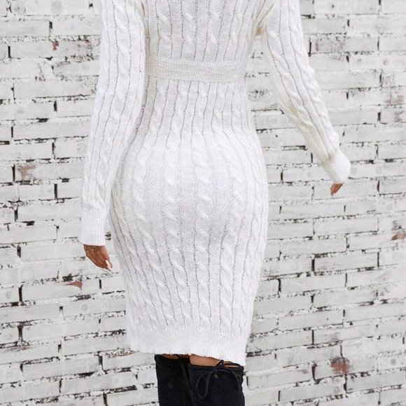 Cable Knit Split Hem Sweater Dress - Picture 3 of 5